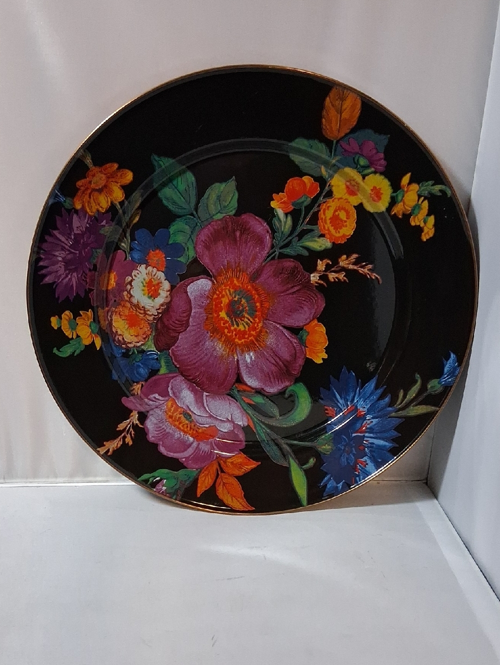 Mackenzie-Childs 12 inch Black Flower Market chargers